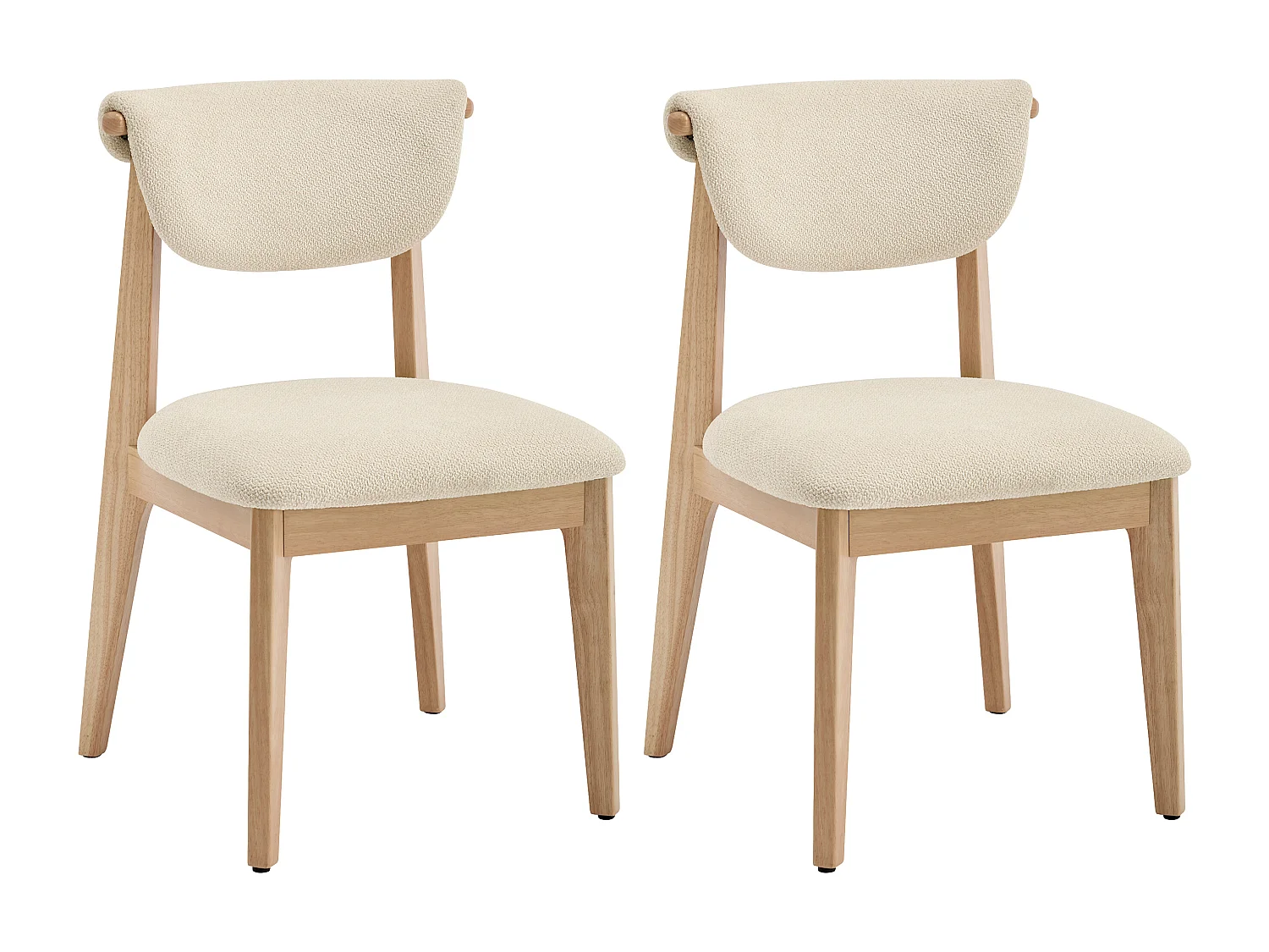 Lot de 2 chaises en tissu bouclette et bois d'hévéa - Crème - GABIEL
