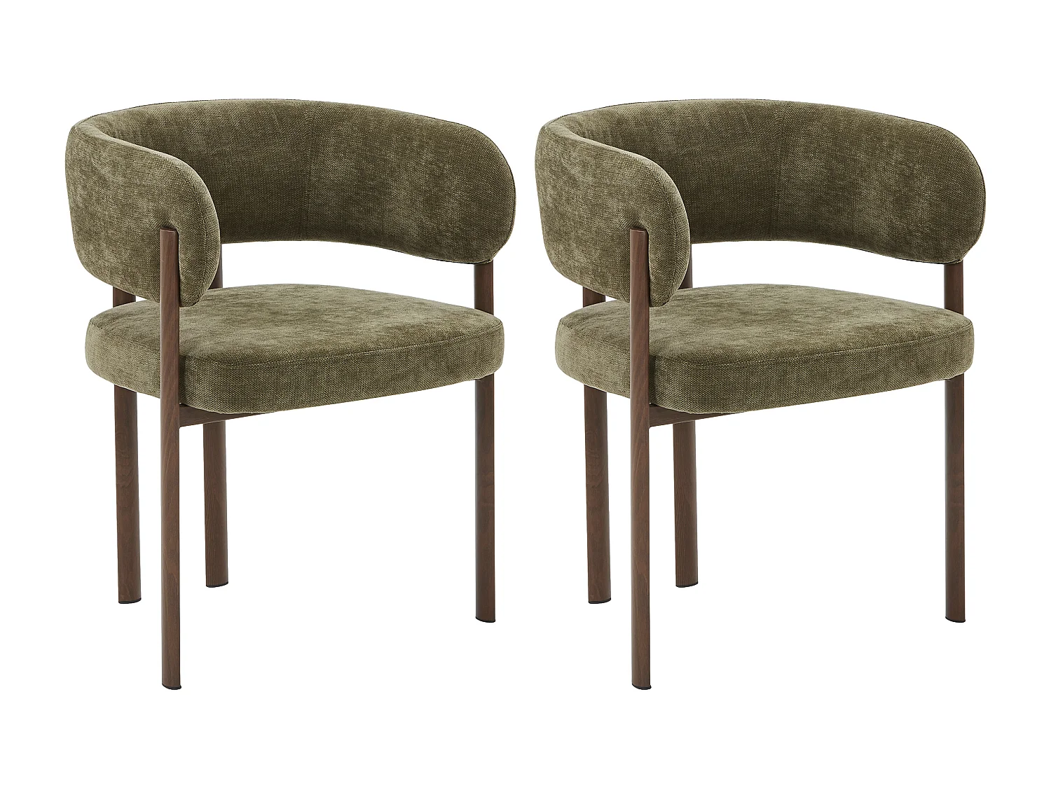 Lot de 2 chaises en tissu et métal effet bois - Vert et Naturel foncé - CIBARO