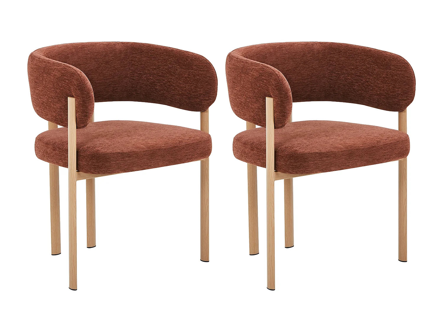 Lot de 2 chaises en tissu texturé et métal effet bois - Brun et Naturel clair - CIBARO