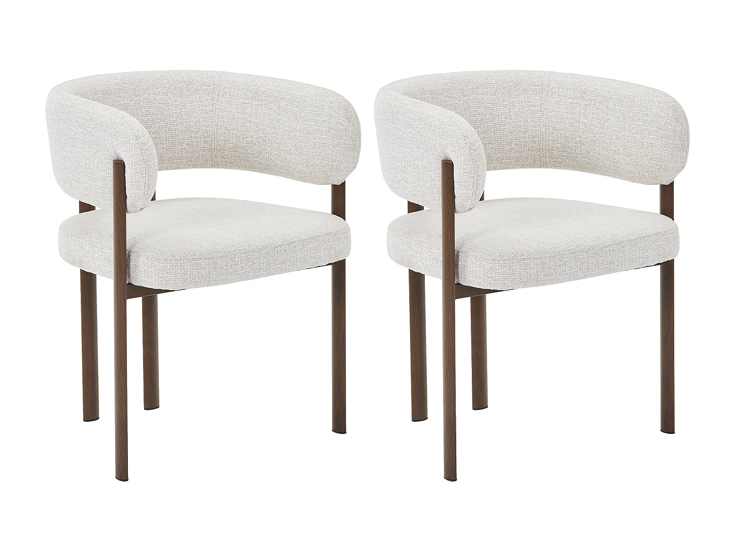 Lot de 2 chaises en tissu tweed et métal effet bois - Beige et Naturel foncé - CIBARO
