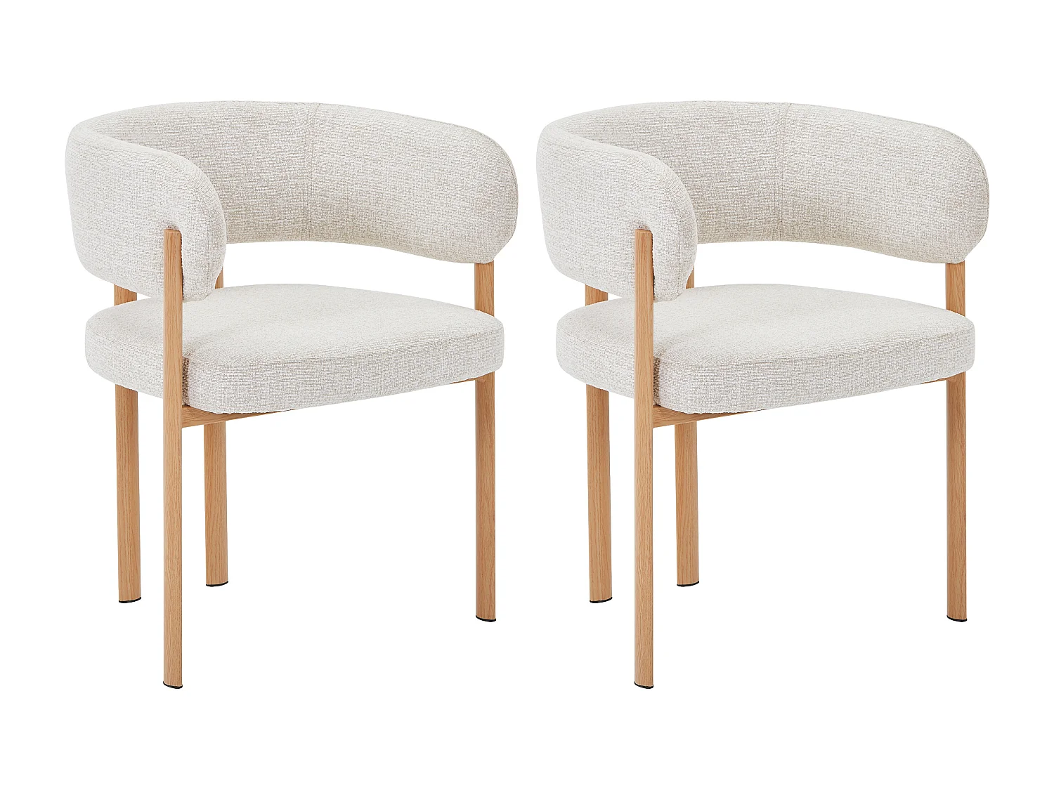 Lot de 2 chaises en tissu tweed et métal effet bois - Beige et Naturel clair - CIBARO