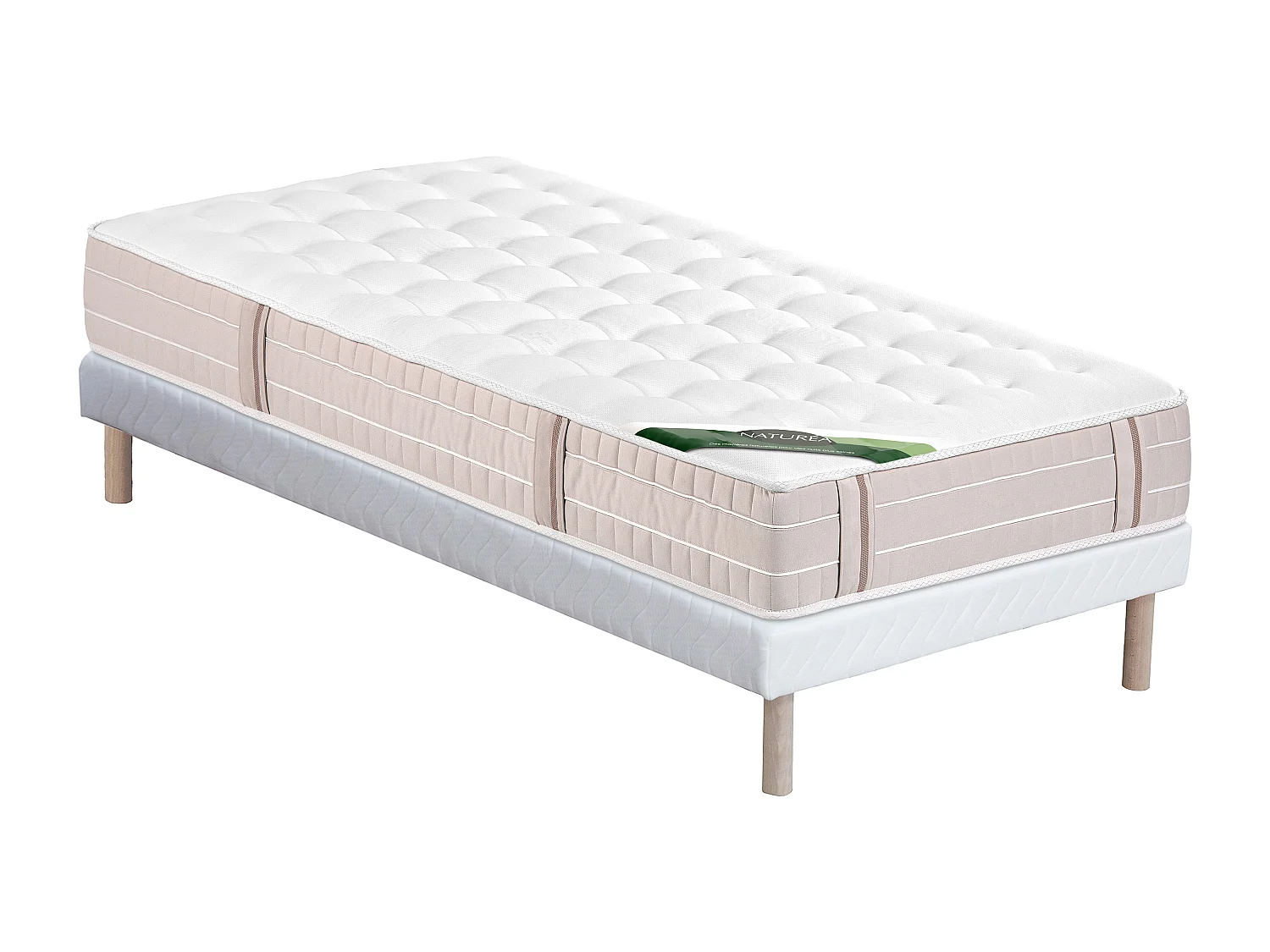 Ensemble 90 x 190 cm sommier tapissier + matelas ressorts ensachés 5 zones accueil mémoire de forme et coutil anti-punaises de lit ép.24 cm - VIREVO de NATUREA