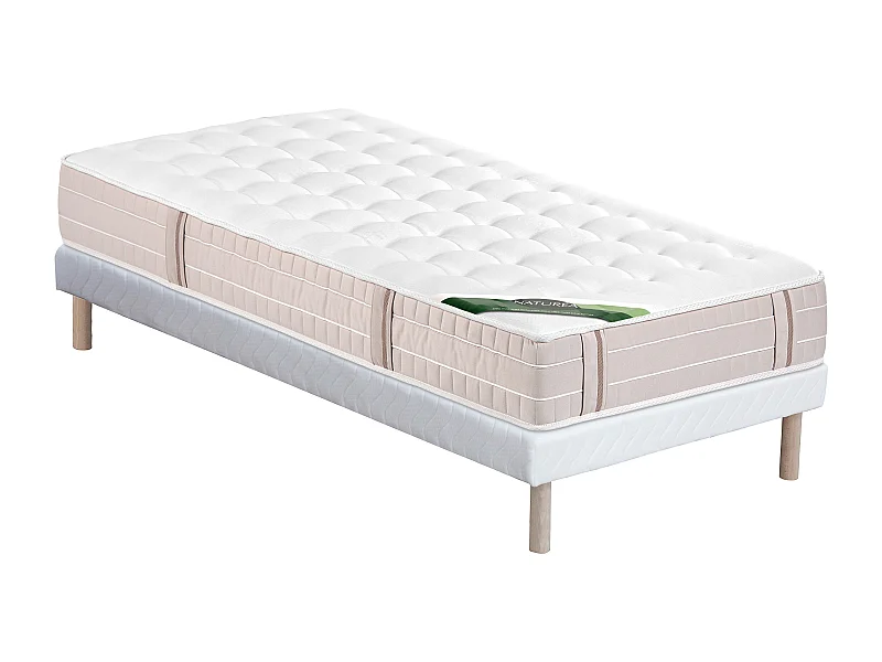 Ensemble 90 x 190 cm sommier tapissier + matelas ressorts ensachés 5 zones accueil mémoire de forme et coutil anti-punaises de lit ép.24 cm - VIREVO de NATUREA