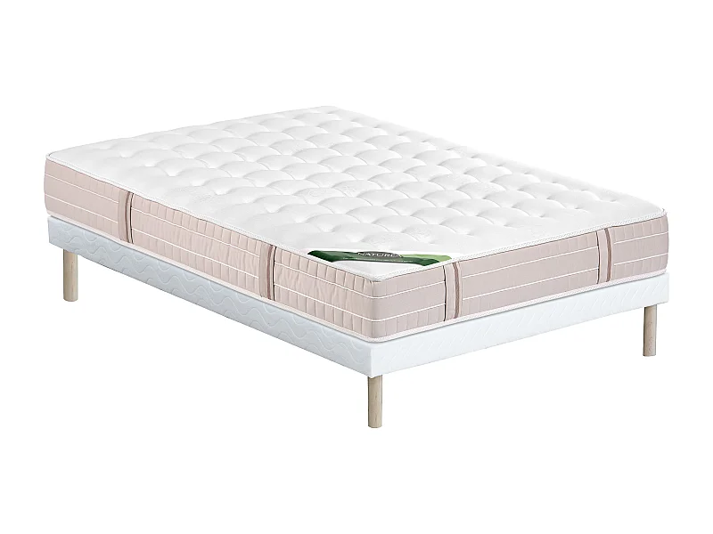 Ensemble 140 x 190 cm sommier tapissier + matelas ressorts ensachés 5 zones accueil mémoire de forme et coutil anti-punaises de lit ép.24 cm - VIREVO de NATUREA
