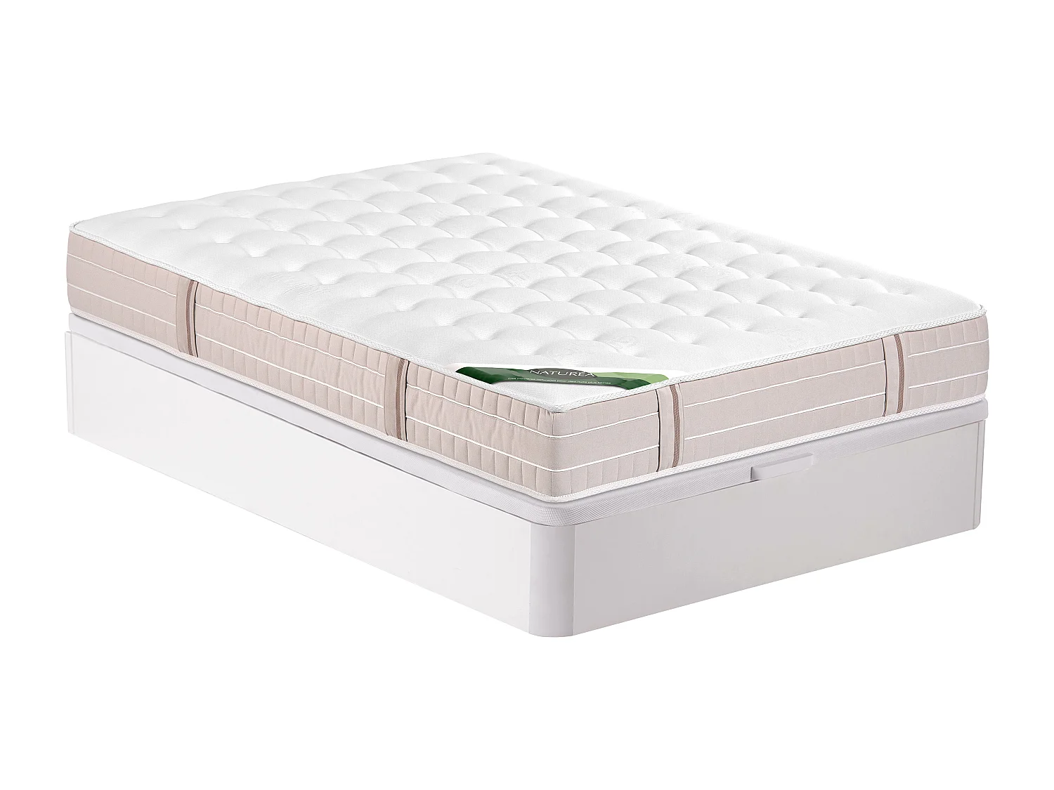 Ensemble 140 x 190 cm sommier coffre blanc + matelas ressorts ensachés 5 zones accueil mémoire de forme et coutil anti-punaises de lit ép.24 cm - VIREVO de NATUREA