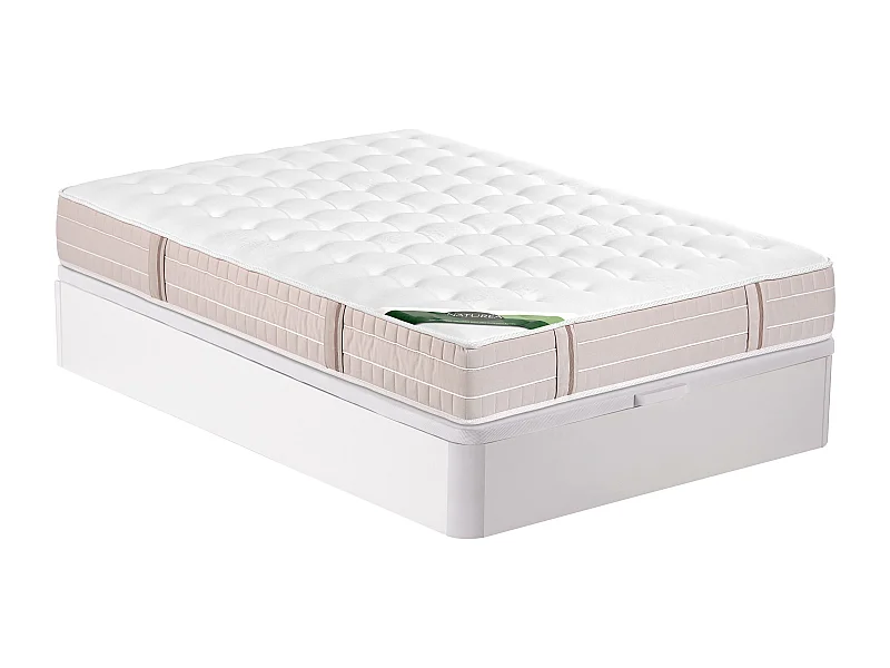 Ensemble 160 x 200 cm sommier coffre blanc + matelas ressorts ensachés 5 zones accueil mémoire de forme et coutil anti-punaises de lit ép.24 cm - VIREVO de NATUREA