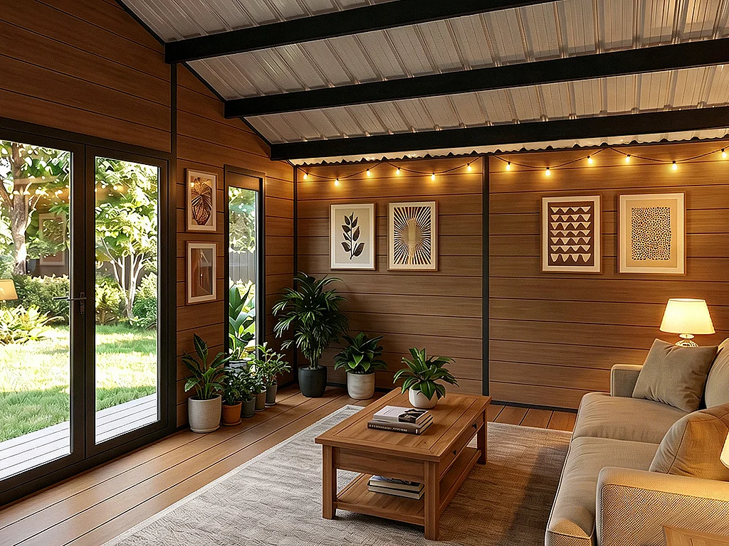 Studio de jardin en bois composite 26 m² - épaisseur 28 mm - Naturel foncé - NEBULA