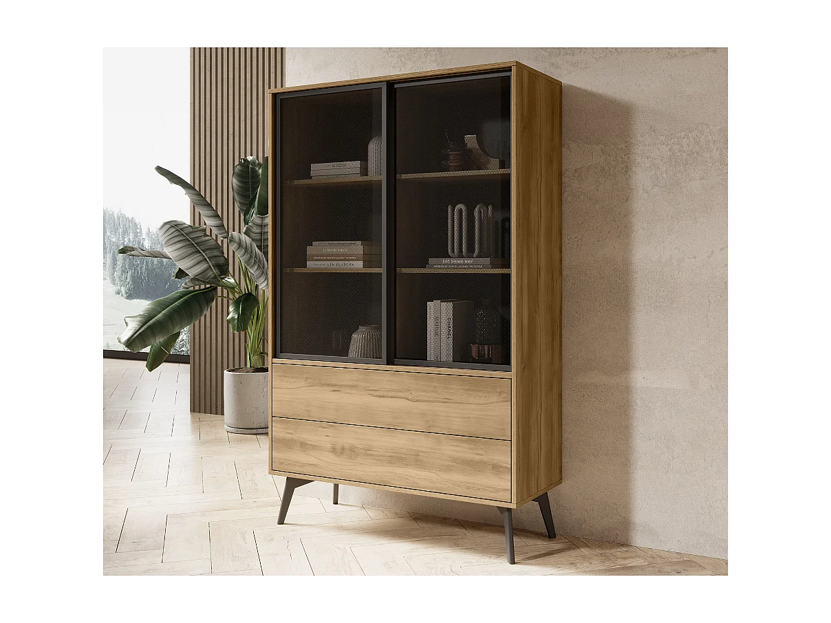 Vitrine AMBIHOME SIDEWAY - Preto/Carvalho, C100xA165xP39cm