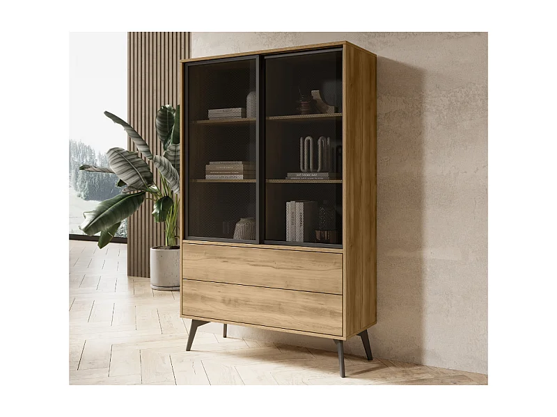 Vitrine AMBIHOME SIDEWAY - Preto/Carvalho, C100xA165xP39cm