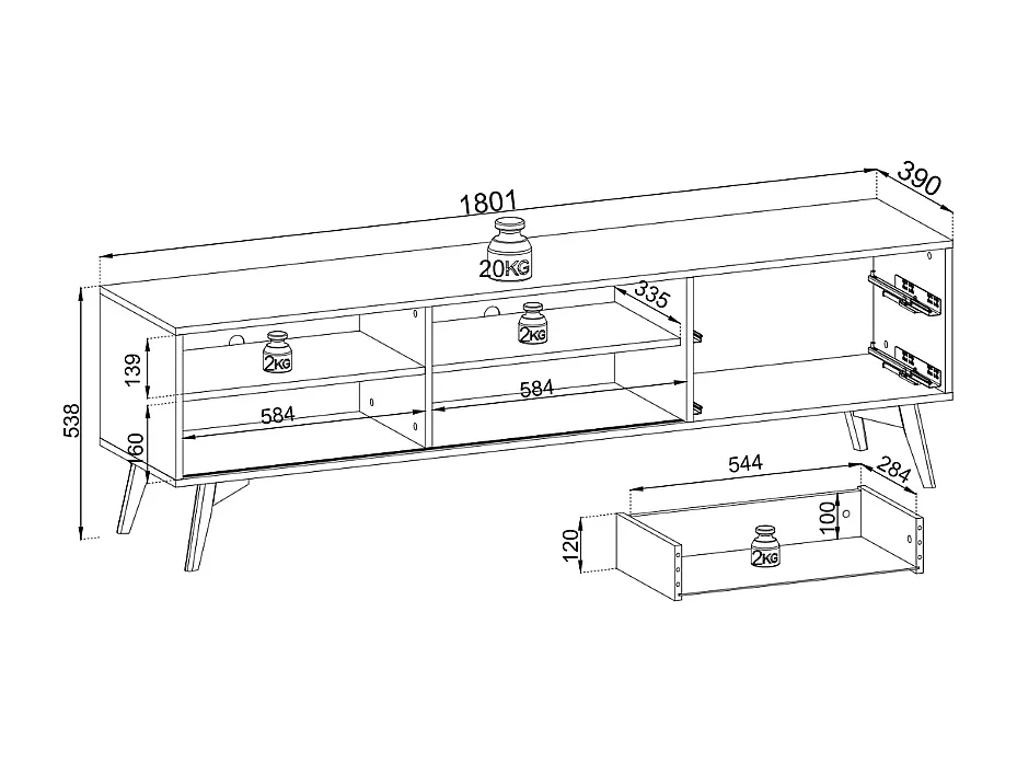 Móvel TV AMBIHOME SIDEWAY - Preto/Carvalho, C180xA54xP39cm