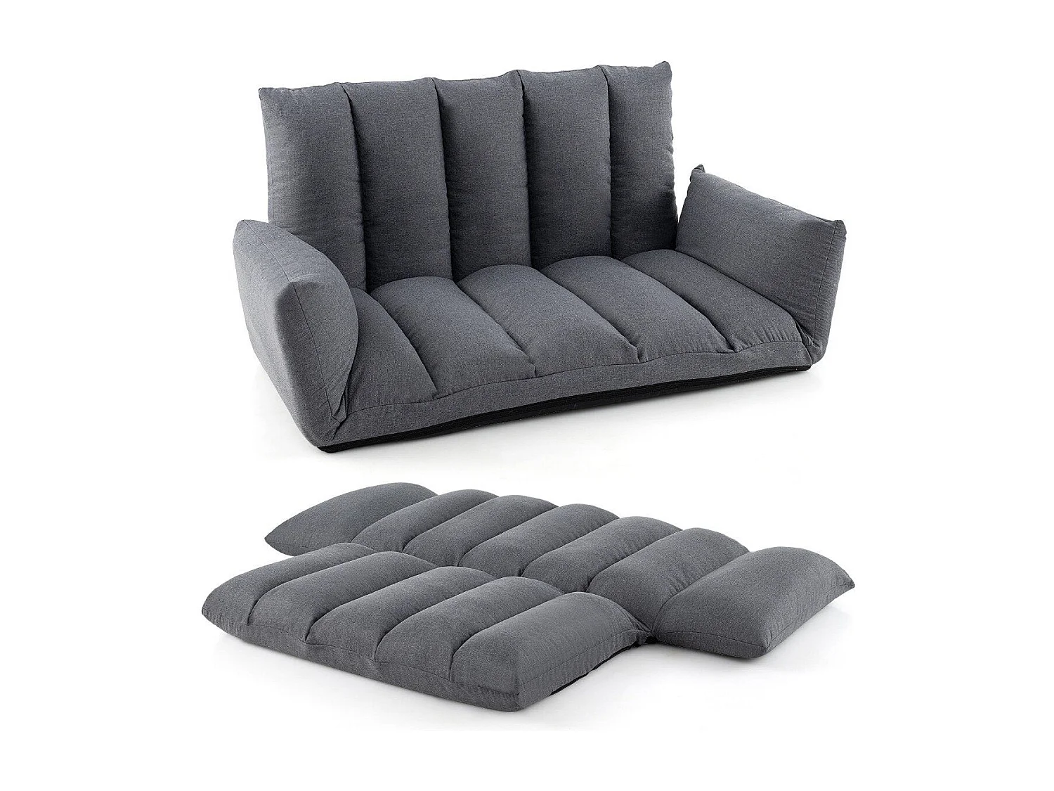 Canapé de sol avec dossier et accoudoirs réglables 5 directions, chaise gris