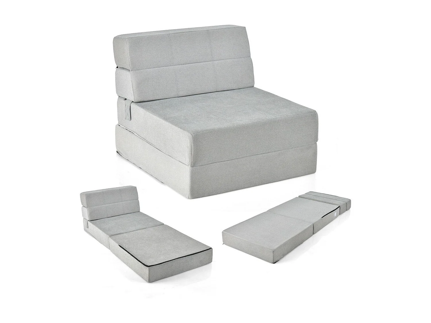 Canapé lit pliant 3 en 1 avec housse lavable, mousse extra épaisse (15cm), gris