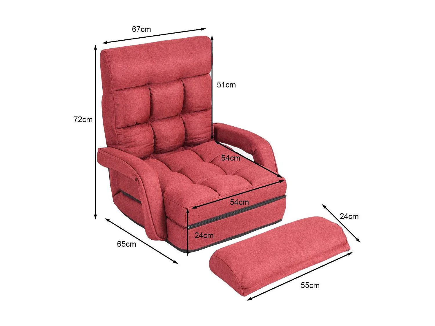 Canapé-lit convertible rouge avec dossier réglable