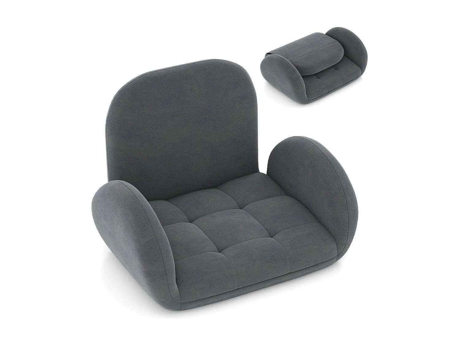 Chaise de sol avec dossier et accoudoirs réglables, chaise pliante grise