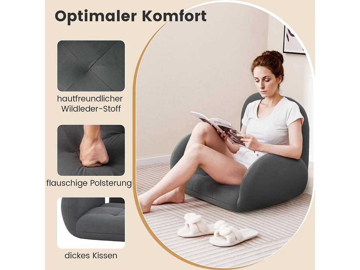 Chaise de sol avec dossier et accoudoirs réglables, chaise pliante grise
