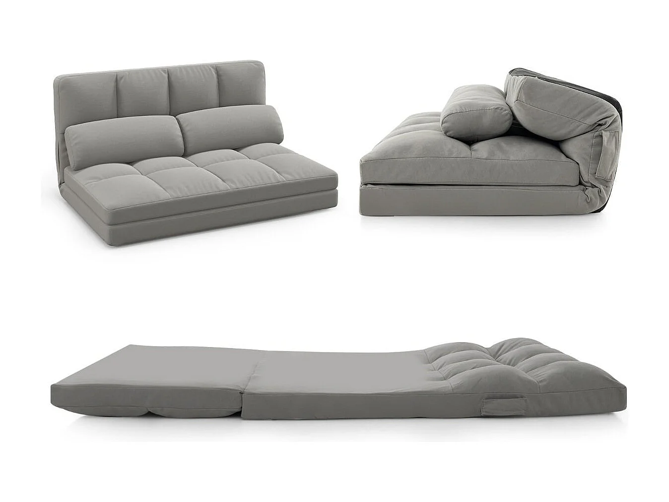 Canapé-lit convertible au sol, dossier réglable, gris clair