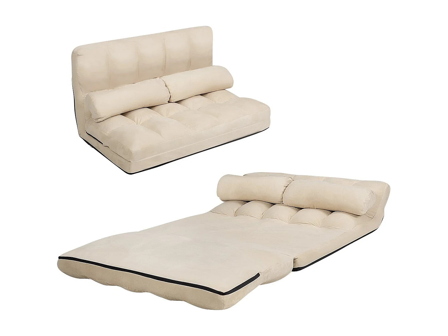 Canapé-lit convertible de sol avec dossier réglable, beige