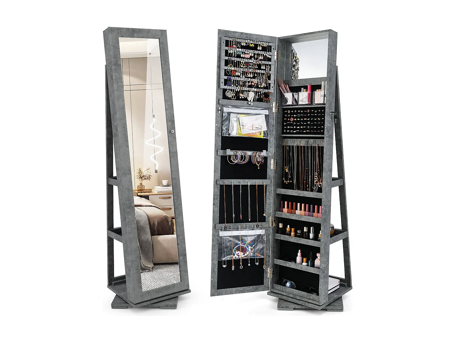 Armoire à bijoux rotative – 360° avec miroir plein pied