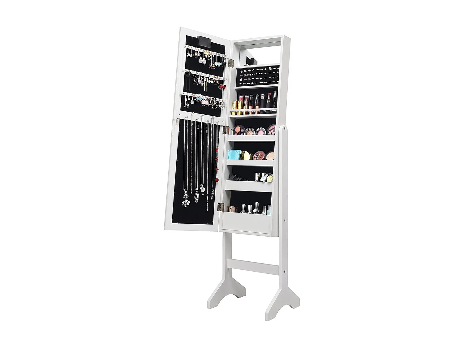 Armoire à bijoux – 18 LED avec étagère réglable et miroir maquillage blanc