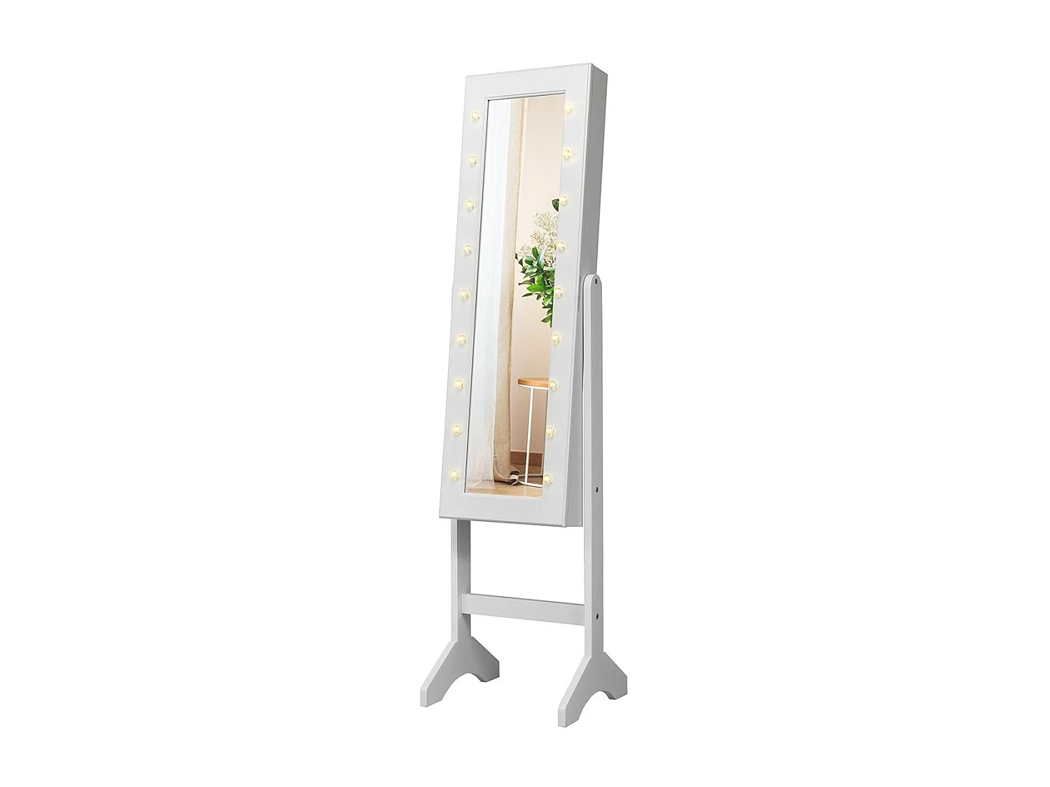Armoire à bijoux – 18 LED avec étagère réglable et miroir maquillage blanc