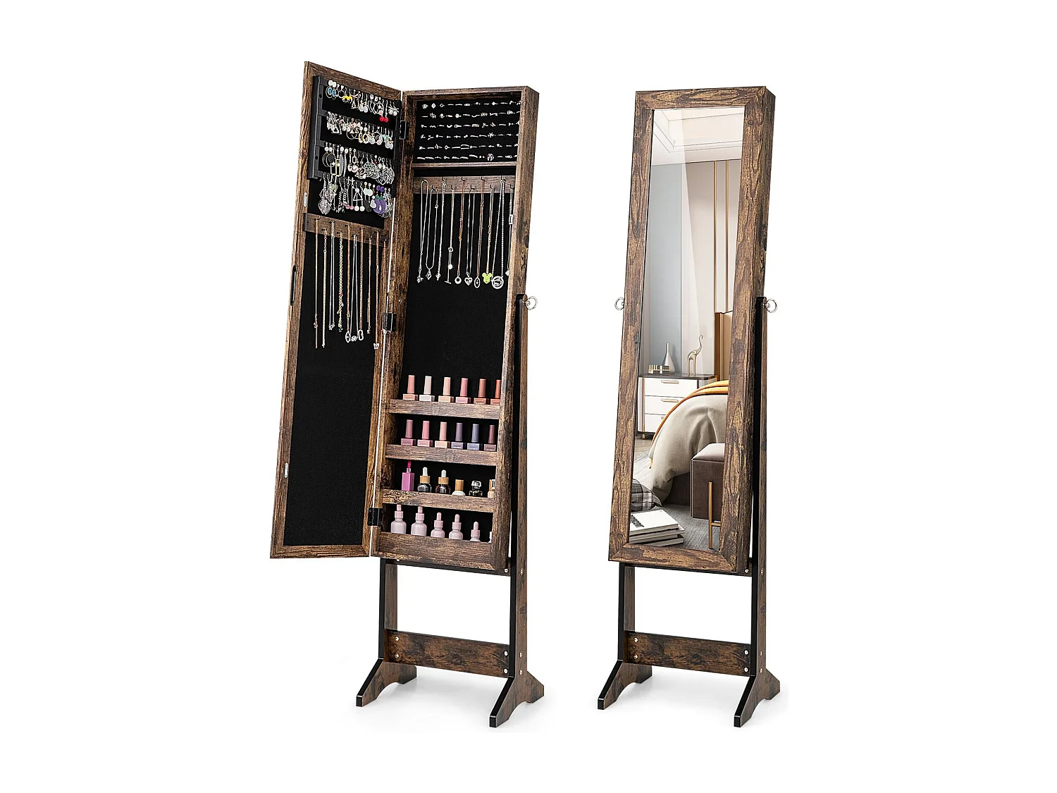 Armoire à bijoux – miroir plein pied réglable marron