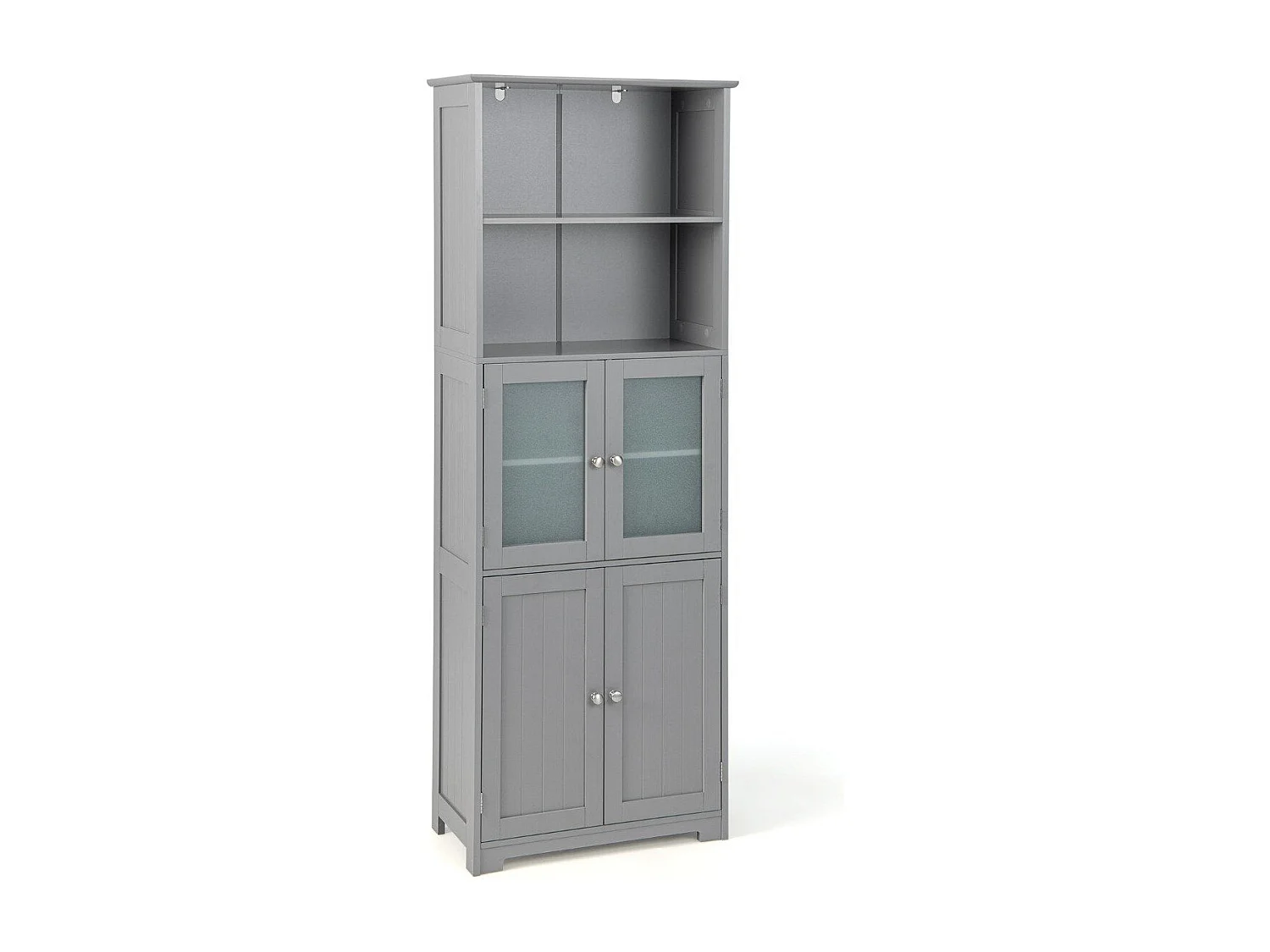 Meuble salle de bain autoportant – 163 cm avec portes en verre et étagères réglables gris