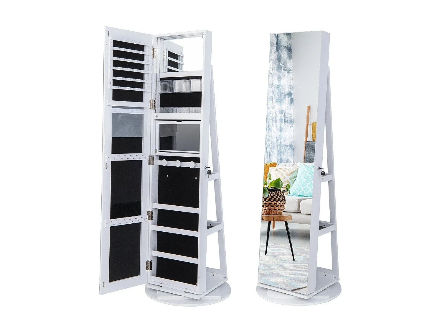 Armoire à bijoux rotative – 360° avec miroir, lumières LED et serrure