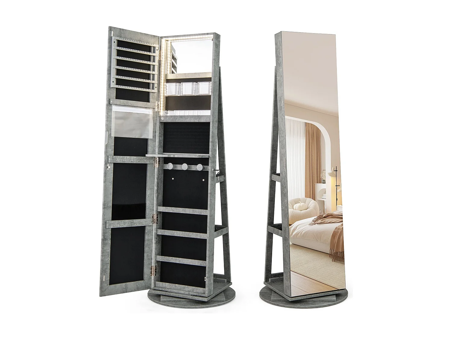 Armoire à bijoux rotative – 360° avec miroir et éclairage LED