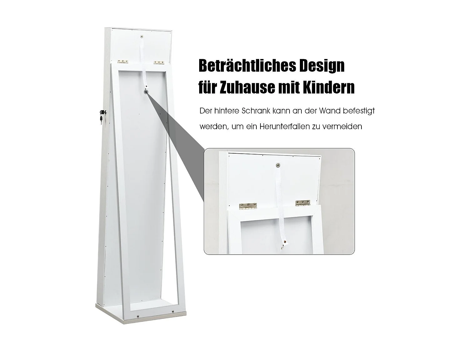 Grande armoire à bijoux – 2 en 1 miroir plein pied avec support sur pied blanc