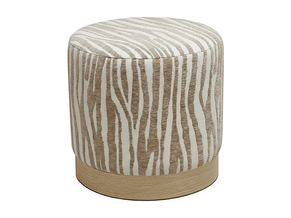 Wild - Pouf rond en tissu imprimé zèbre ø 40cm - Taupe