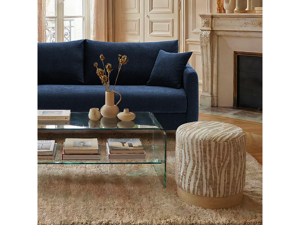 Wild - Pouf rond en tissu imprimé zèbre ø 40cm - Taupe