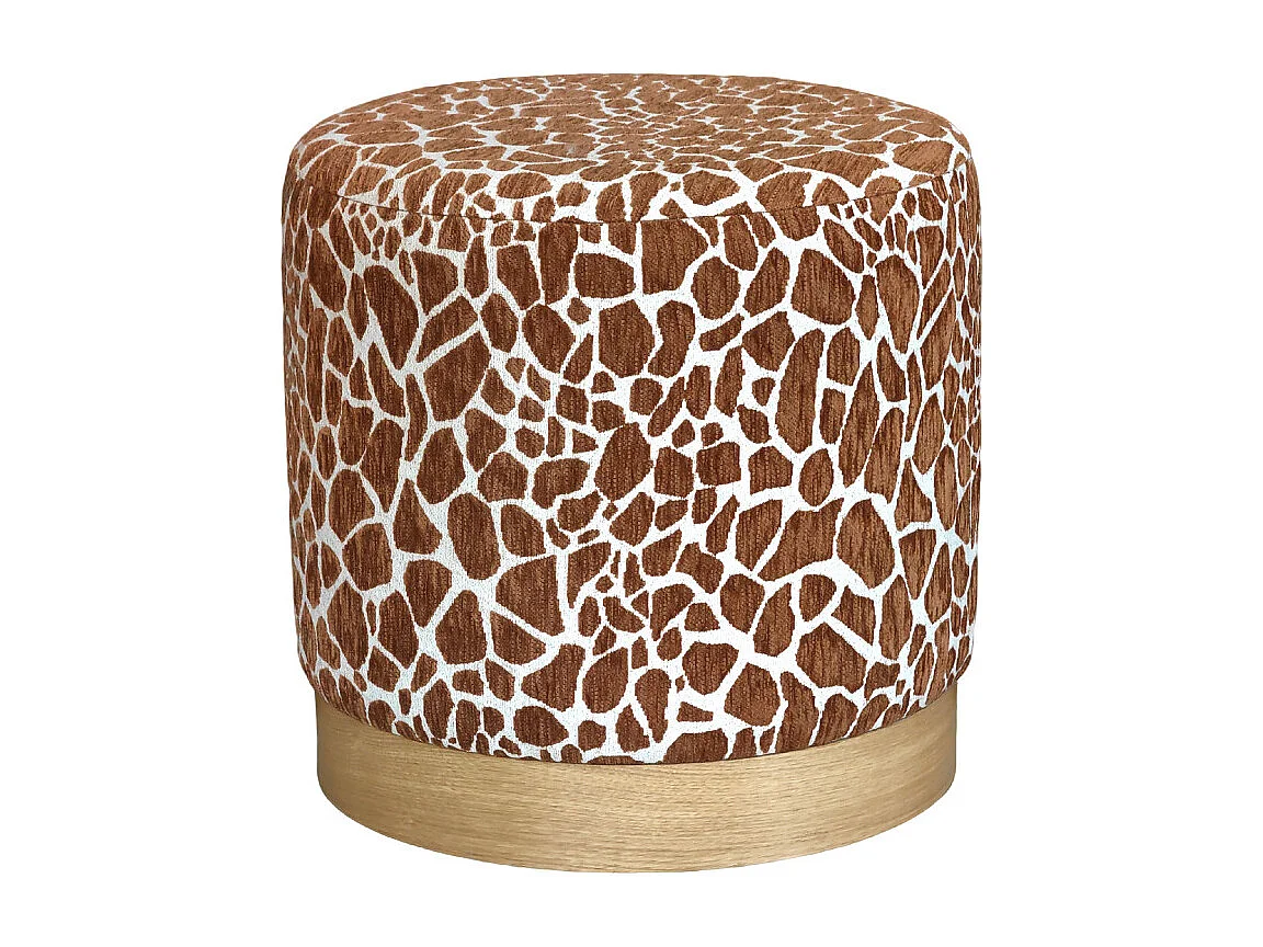 Wild - Pouf rond en tissu imprimé girafe ø 40cm - Marron