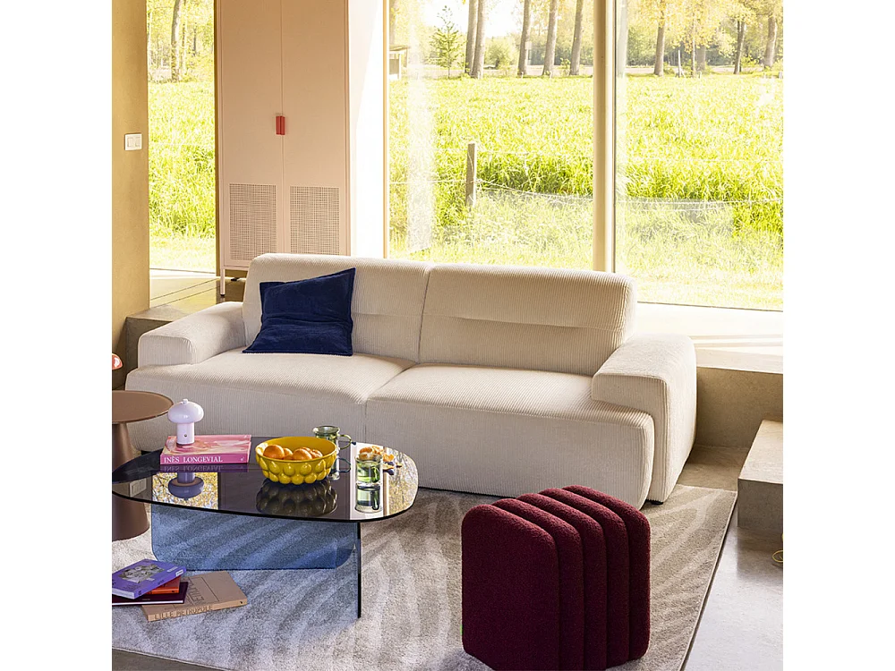 Leto - Pouf rembourré en tissu bouclette - Bordeaux