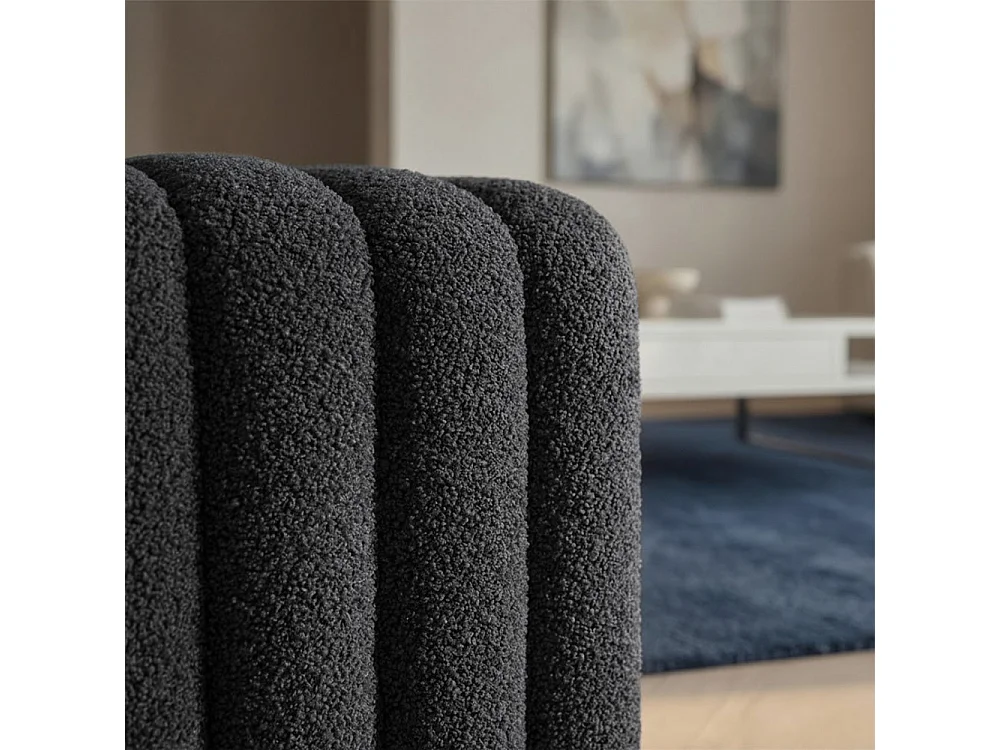 Leto - Pouf rembourré en tissu bouclette - Noir