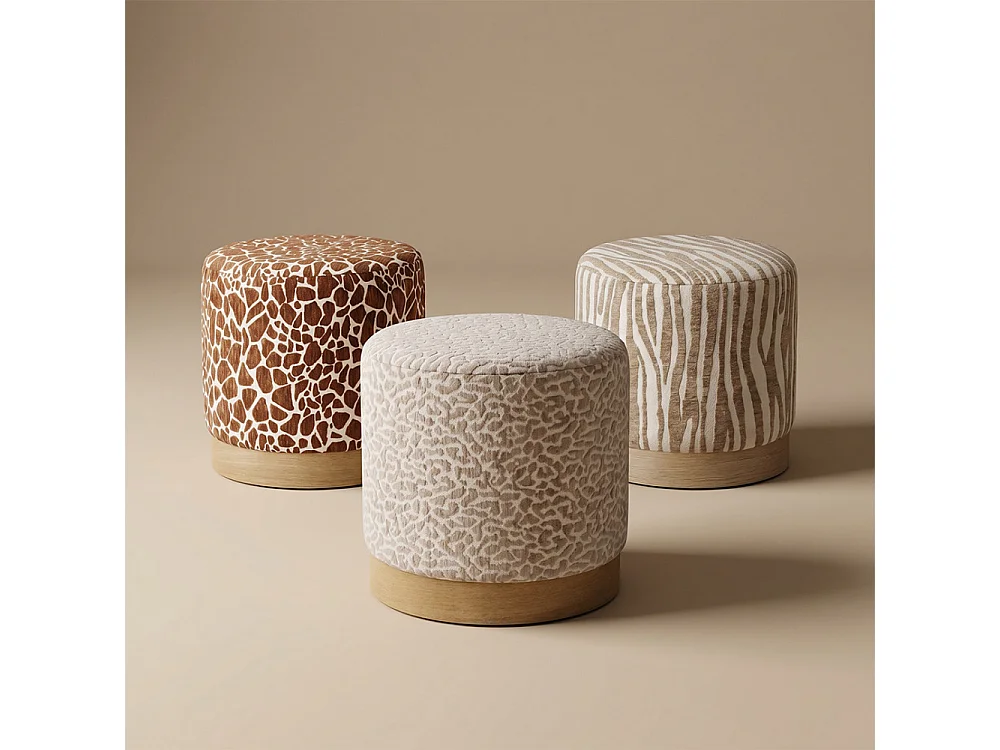 Wild - Pouf rond en tissu imprimé léopard ø 40cm - Beige