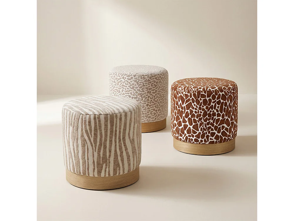 Wild - Pouf rond en tissu imprimé léopard ø 40cm - Beige