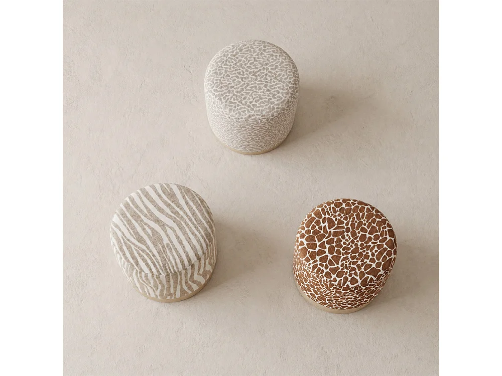 Wild - Pouf rond en tissu imprimé léopard ø 40cm - Beige