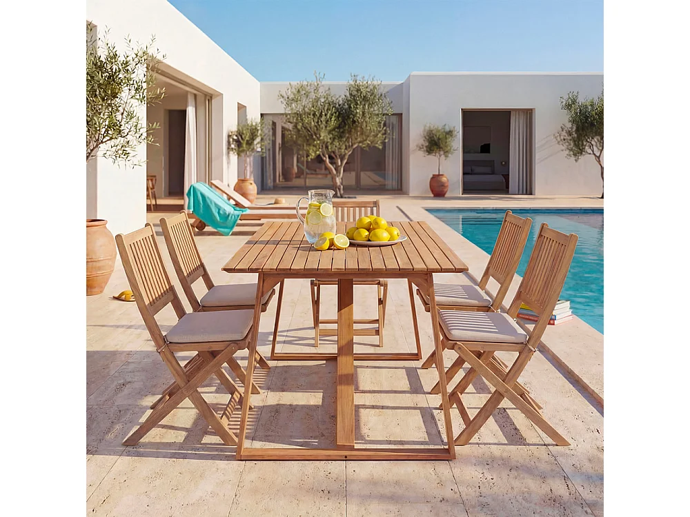 Ava - Table à manger de jardin 6 personnes en bois - Bois clair