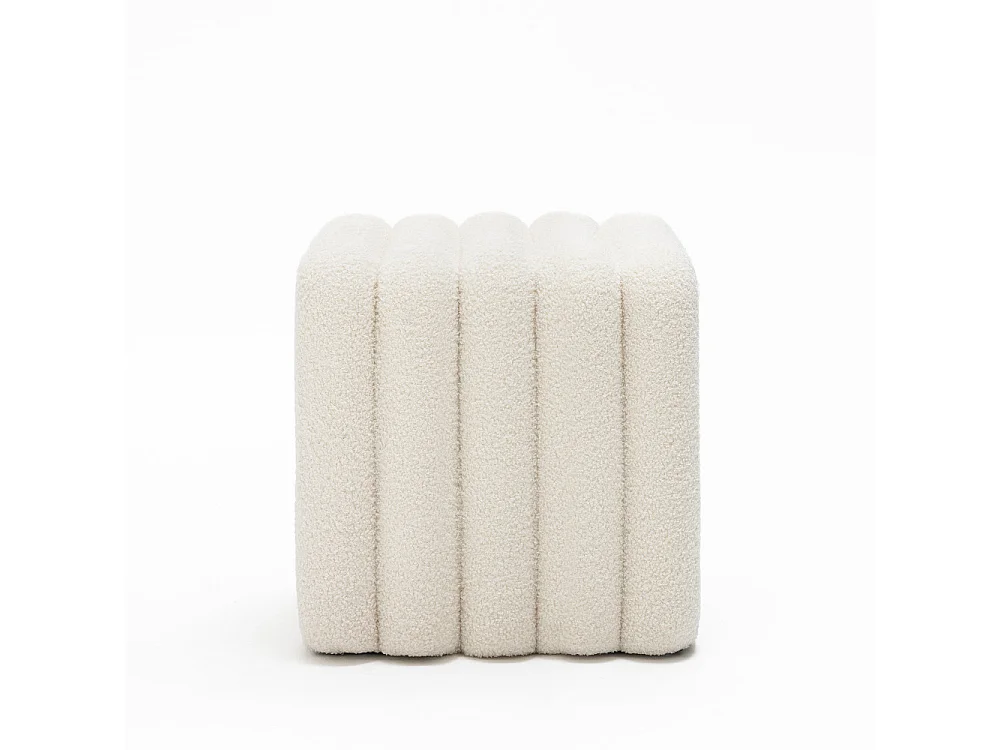 Leto - Pouf rembourré en tissu bouclette - Blanc