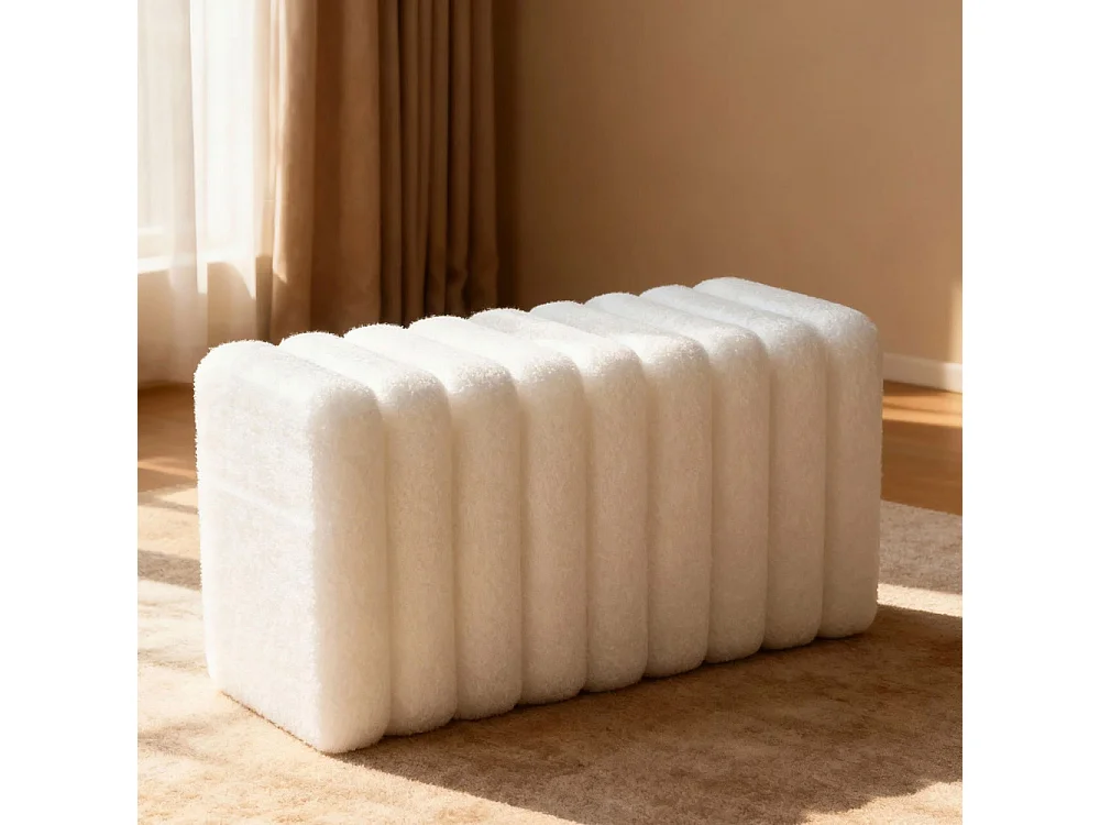 Leto - Banc rembourré en tissu bouclette L79cm - Blanc