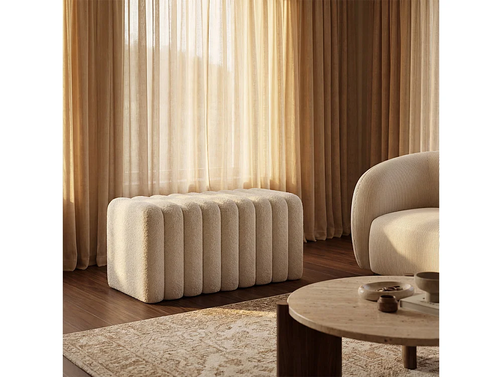 Leto - Banc rembourré en tissu bouclette L79cm - Blanc