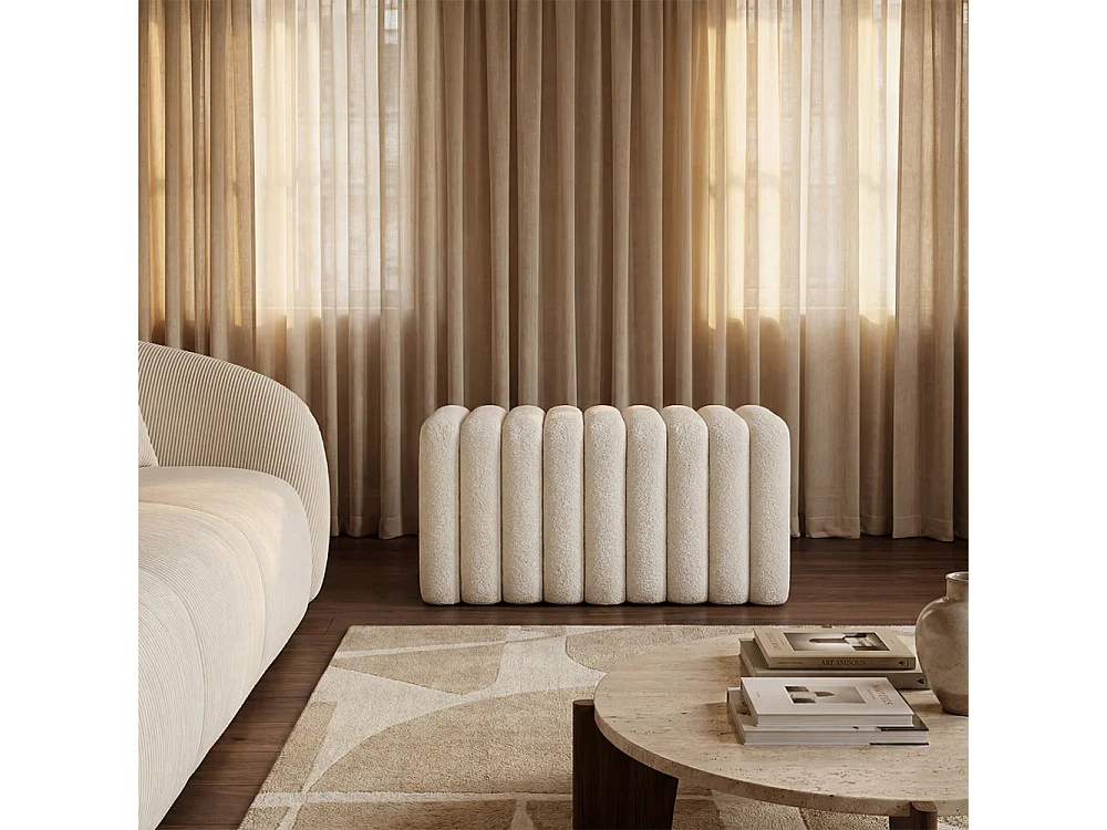 Leto - Banc rembourré en tissu bouclette L79cm - Blanc