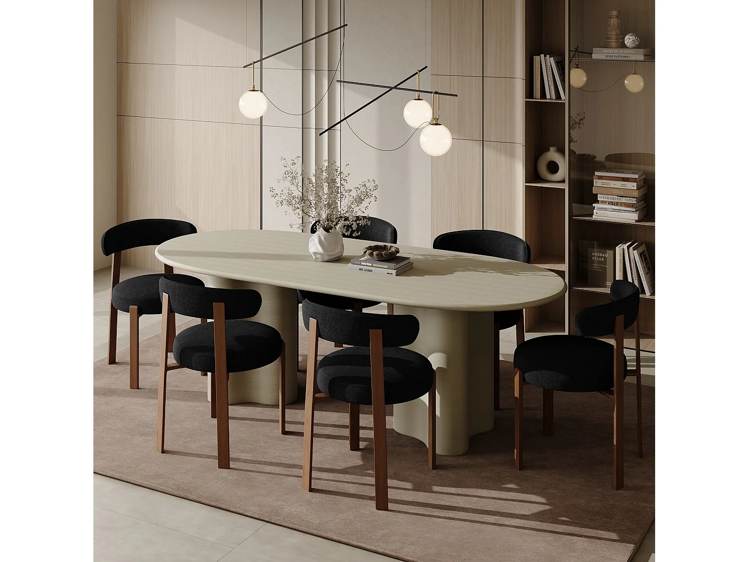 Lot de 2 chaises velours chenillé noir et pieds noyer JUNA