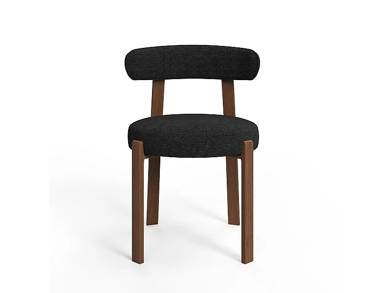 Lot de 2 chaises velours chenillé noir et pieds noyer JUNA