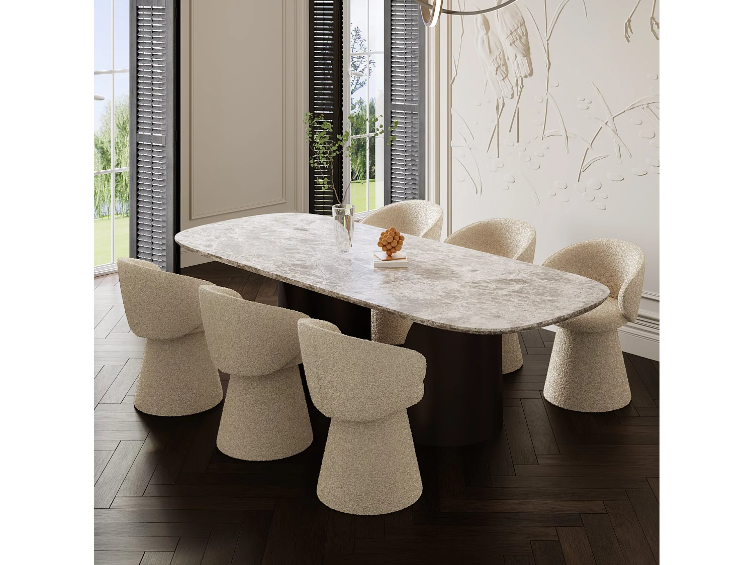 Fauteuil de salon rotatif 180° bouclette crème FLARE