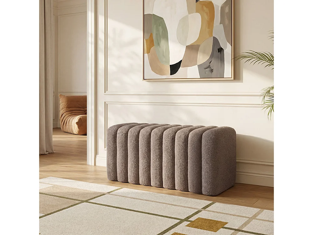 Leto - Banc rembourré en tissu bouclette L79cm - Taupe