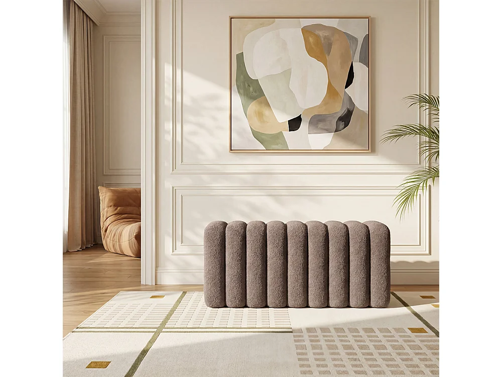 Leto - Banc rembourré en tissu bouclette L79cm - Taupe