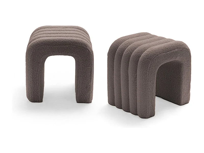 Mui - Lot de 2 tabourets rembourrés en tissu bouclette - Taupe