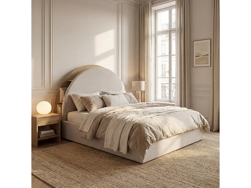 Brie - Lit coffre en tissu avec rangements intégrés 140x190cm - Beige