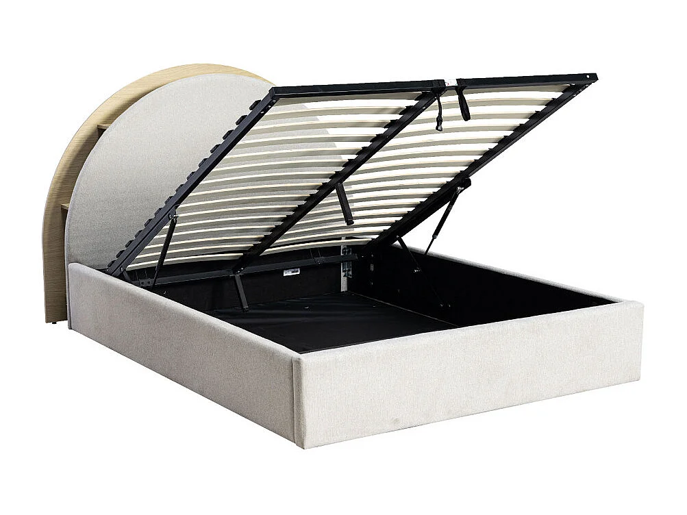 Brie - Lit coffre en tissu avec rangements intégrés 140x190cm - Beige